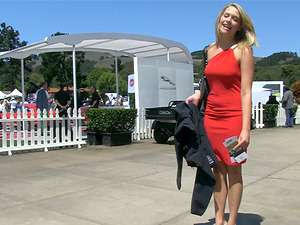 Long-legged Solo Model in High Stilettos Poses Outdoors with Cars