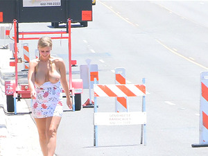 Big-boobed Blonde Whore Squeezes Her Large Tits In Public
