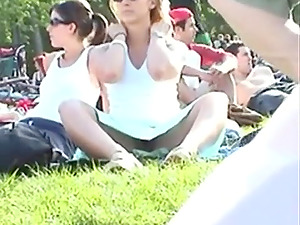 cute pussy under the skirt in the park