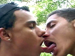 Outdoor ass fuck and blowjob with gay Latino couple