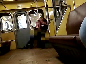 Horny amateur couple fuck on the public train